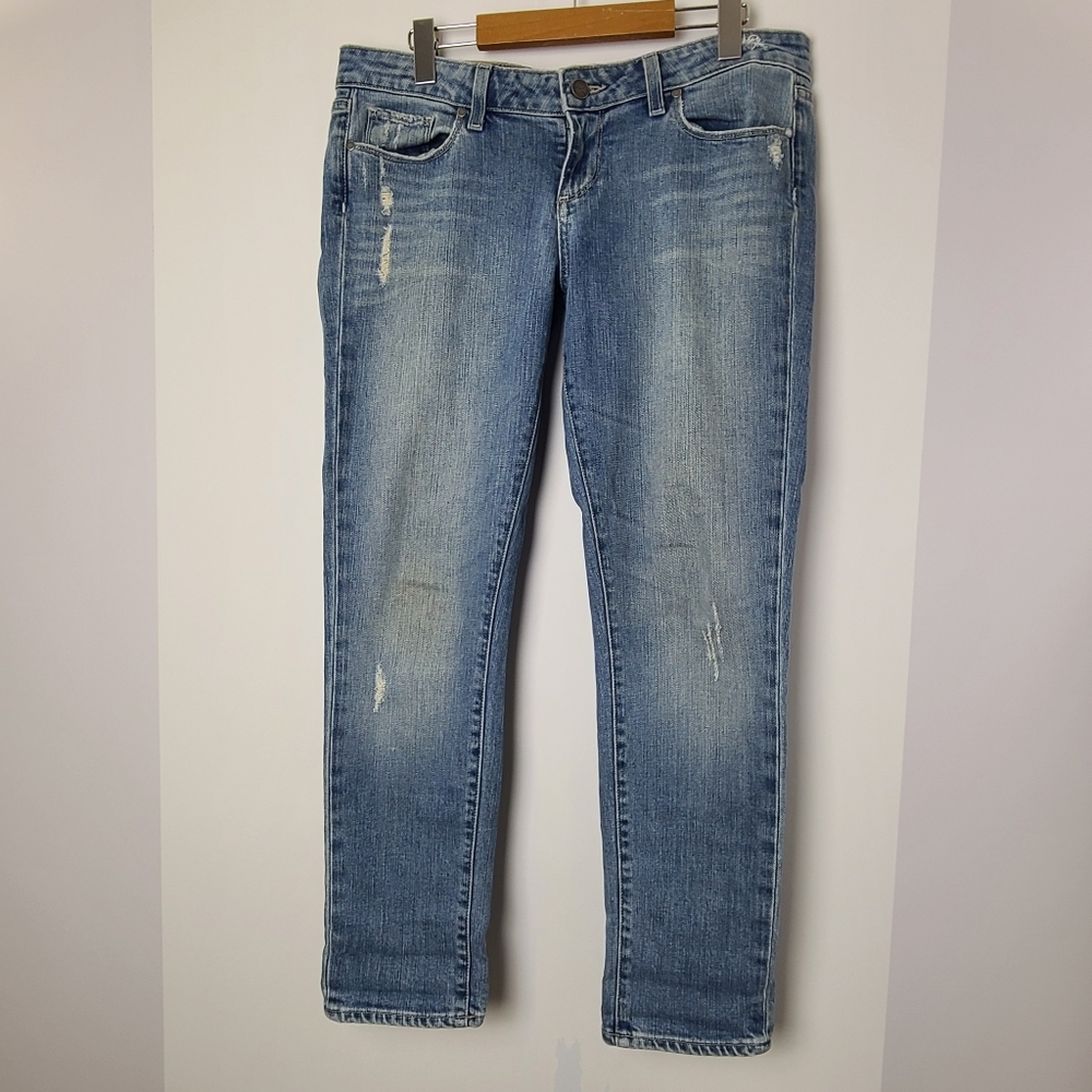 Paige Roxbury distressed ankle cropped denim jeans, Sz 29